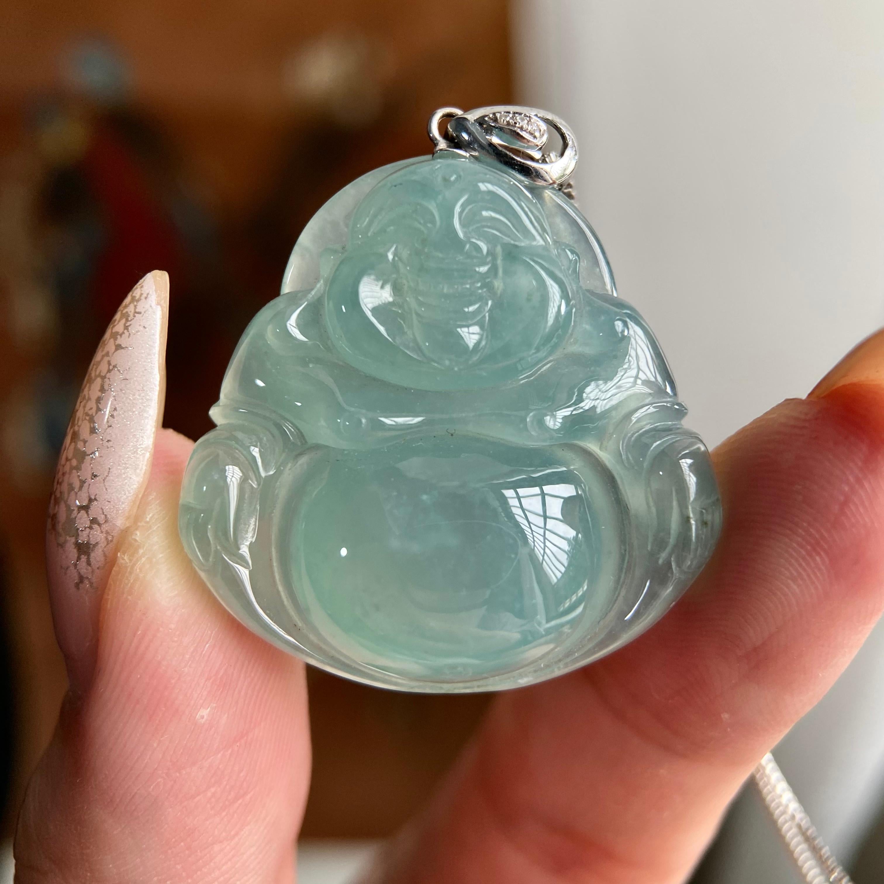 18k金钻镶冰种蓝底佛公吊坠（yc223796）