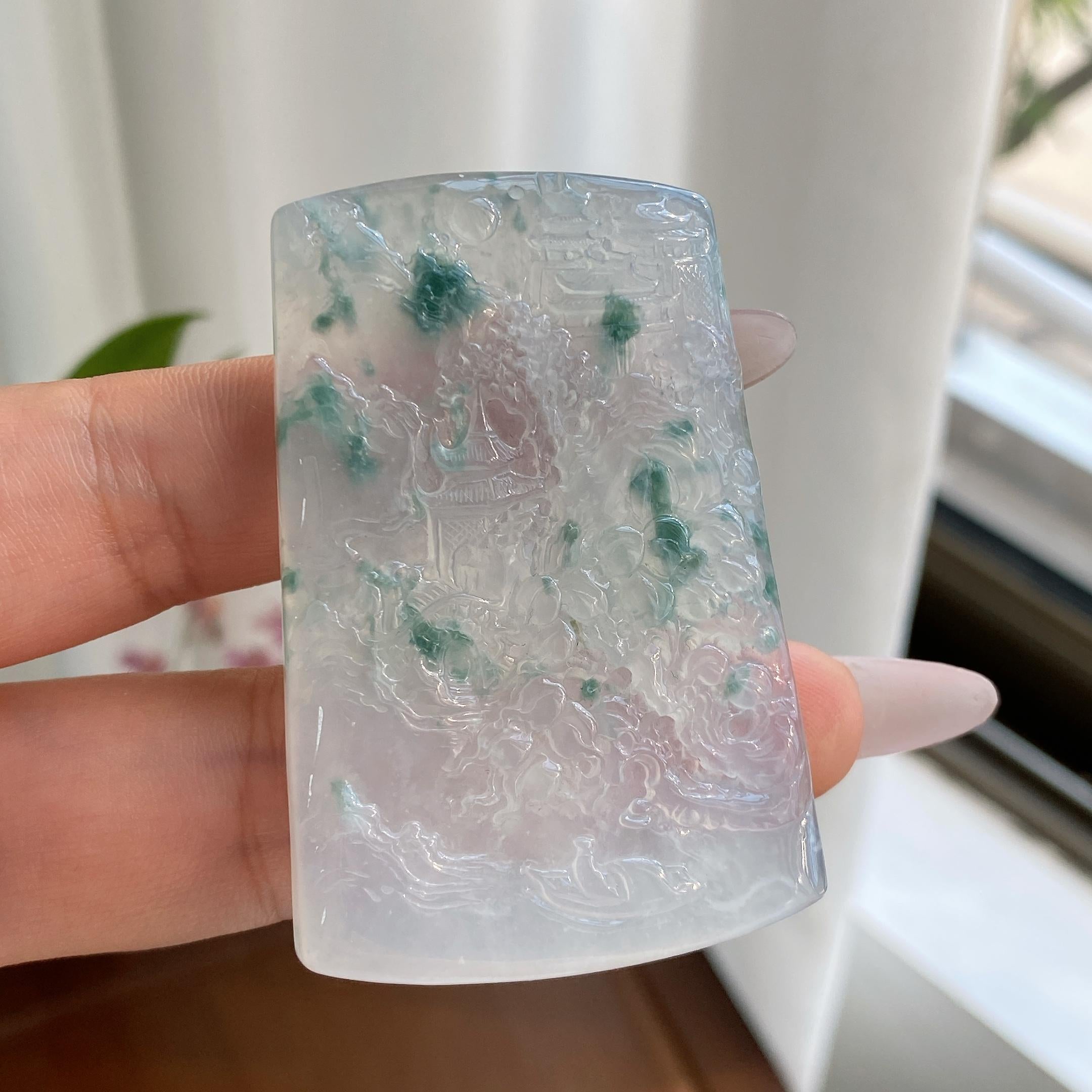 冰种飘花山水牌吊坠（yc296969）