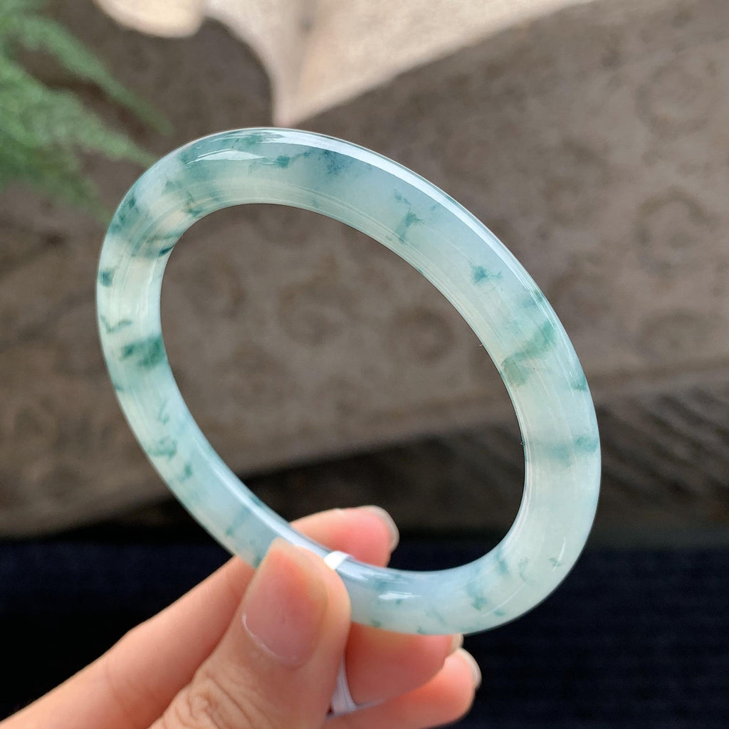 糯冰种飘花圆条手镯 54.5圈 （yc694786）