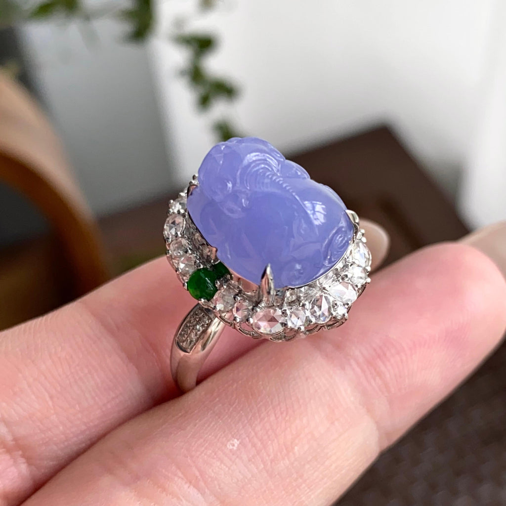 18k金钻镶冰种紫罗兰貔貅戒指（yc249557）