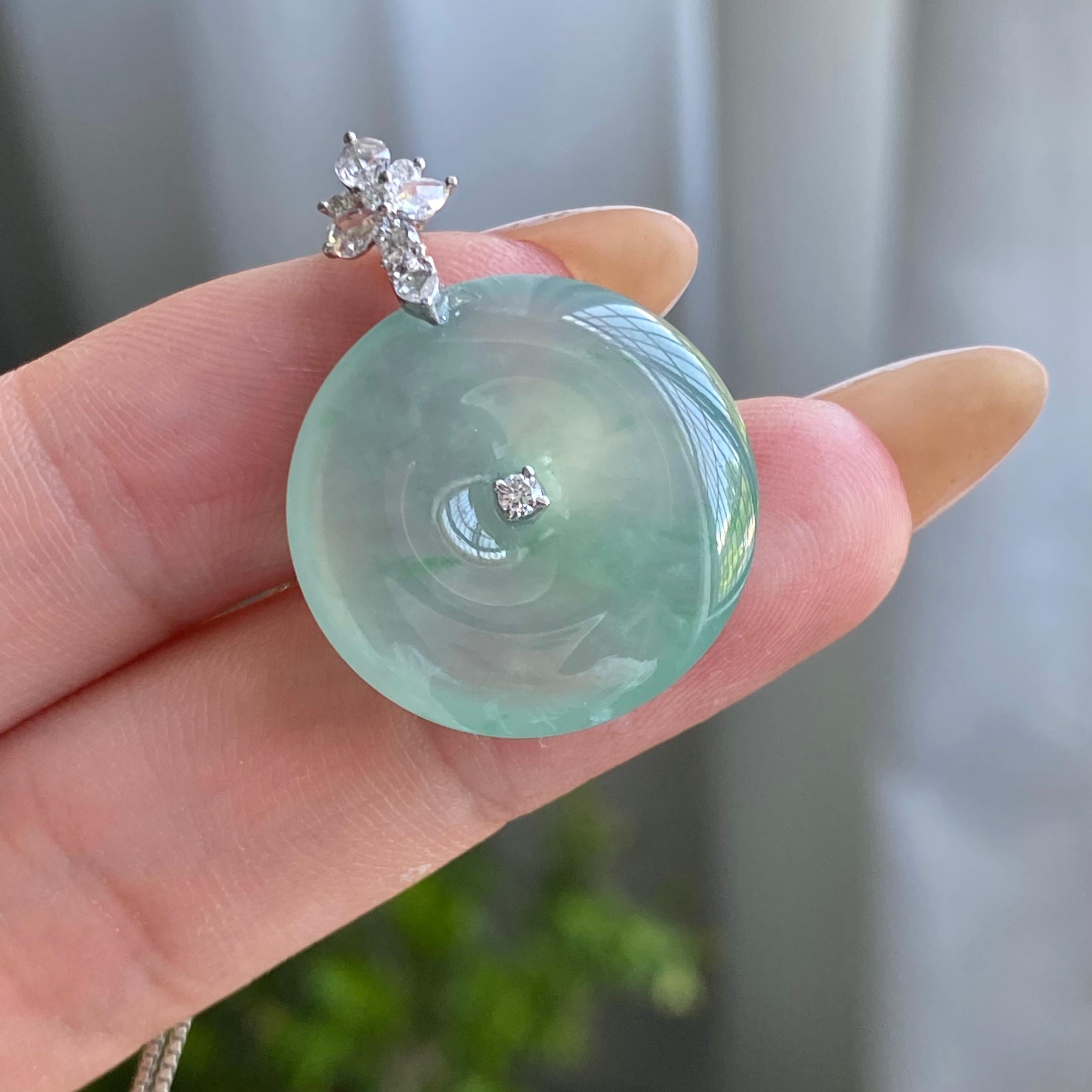 18k金钻镶冰种飘花平安扣吊坠（yc205097）