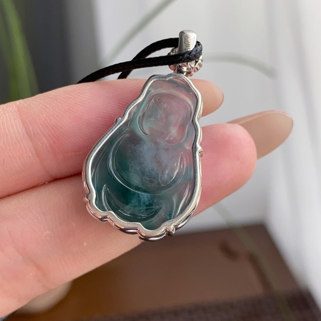 18k金钻镶冰种飘蓝财神吊坠（yc250173）