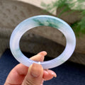 糯冰种淡紫罗兰飘蓝花圆条手镯 52.6圈口 天然缅甸A货翡翠（yc701193）