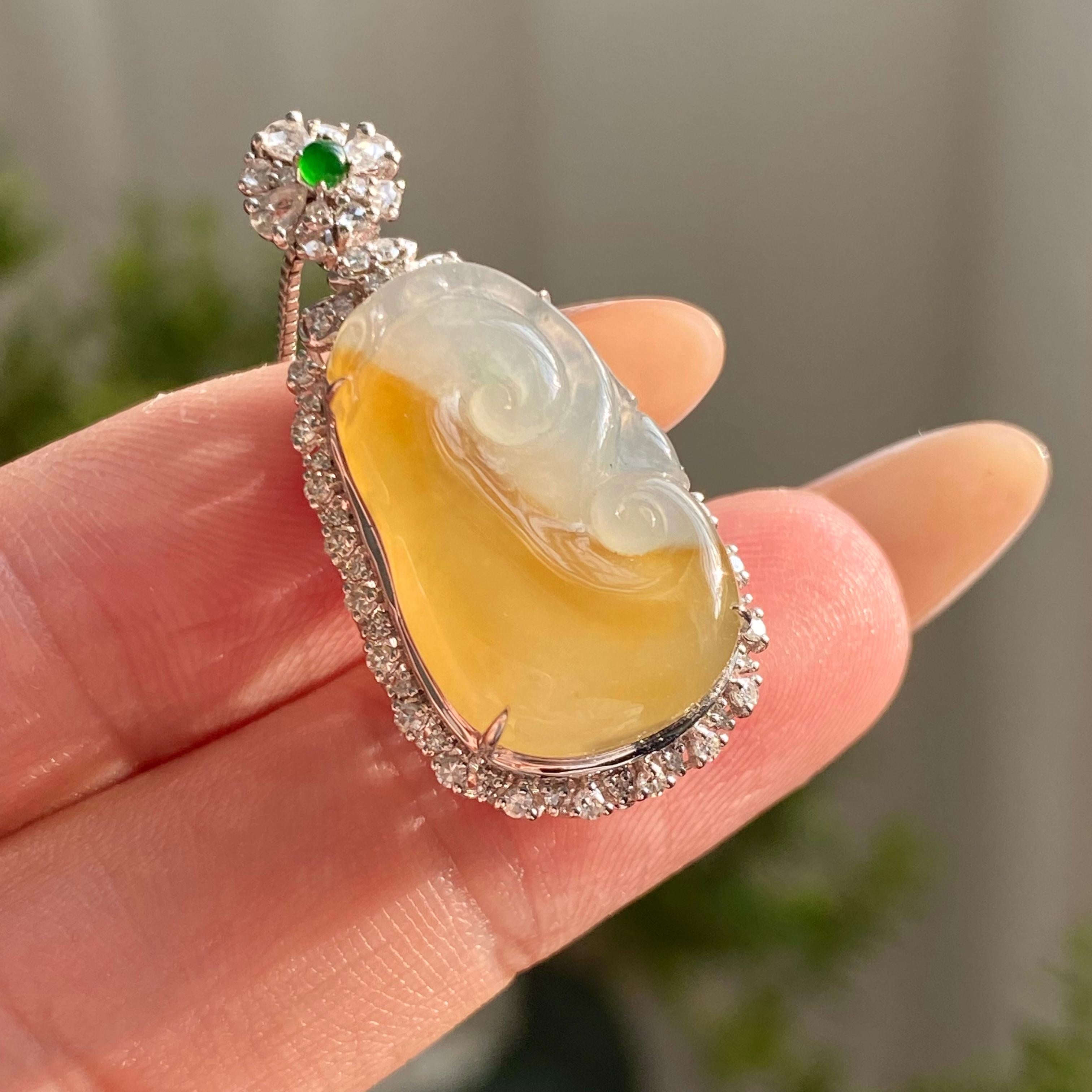 18k金钻镶冰种黄翡如意吊坠（yc216830）