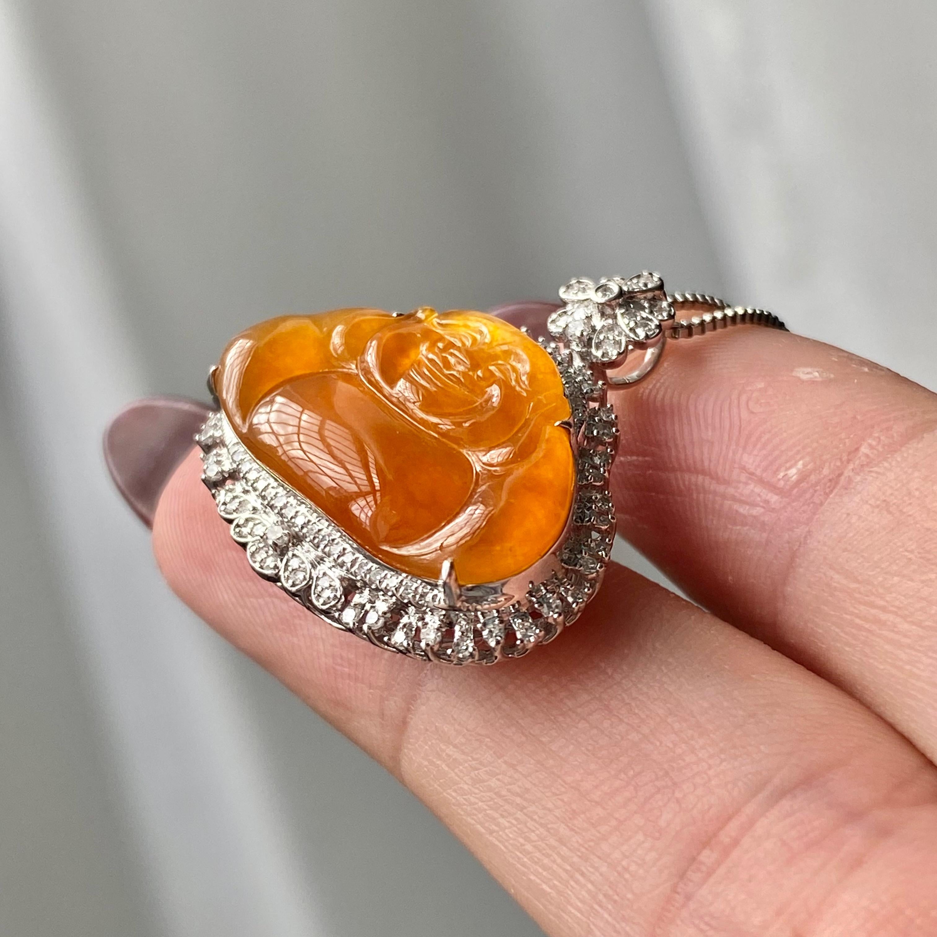 18k金钻镶冰种黄翡佛公吊坠（yc204868）