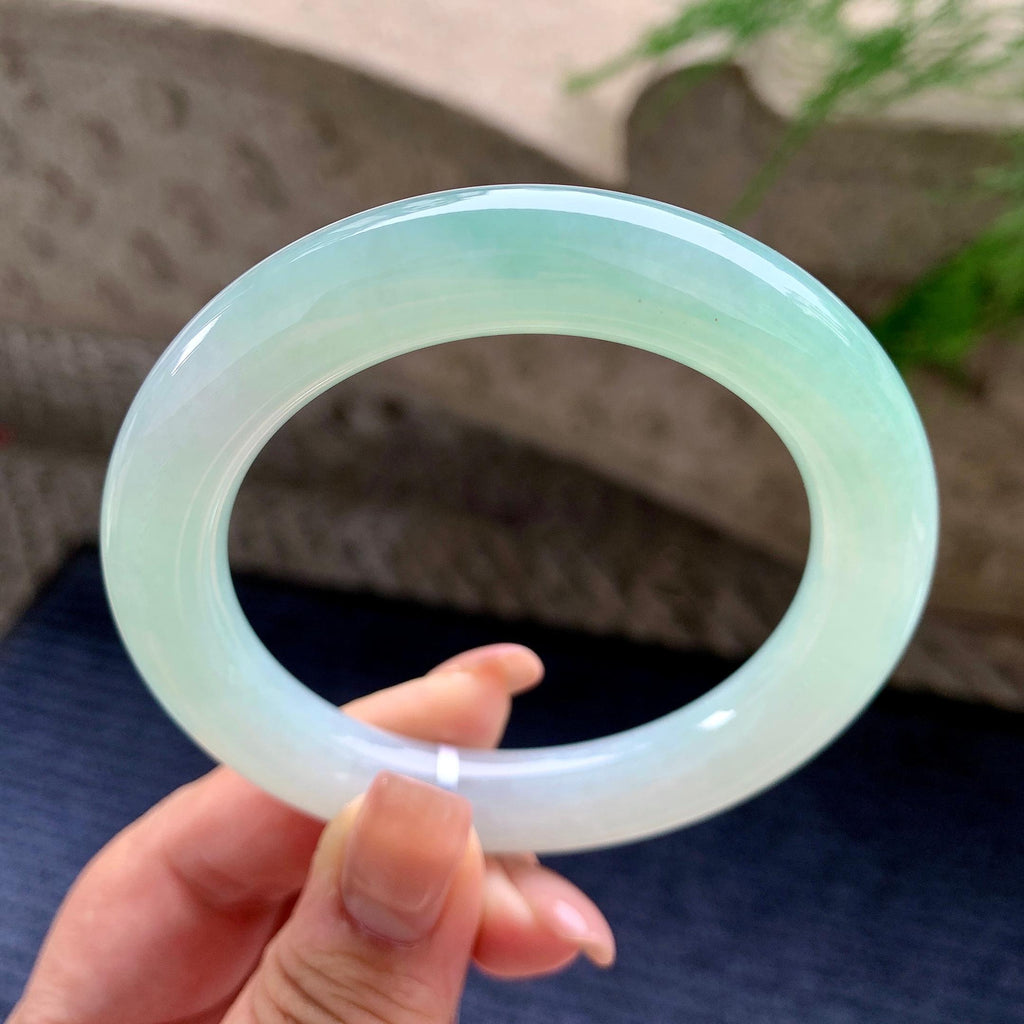 糯冰种晴水圆条手镯 56圈口 天然缅甸A货翡翠（yc699648）