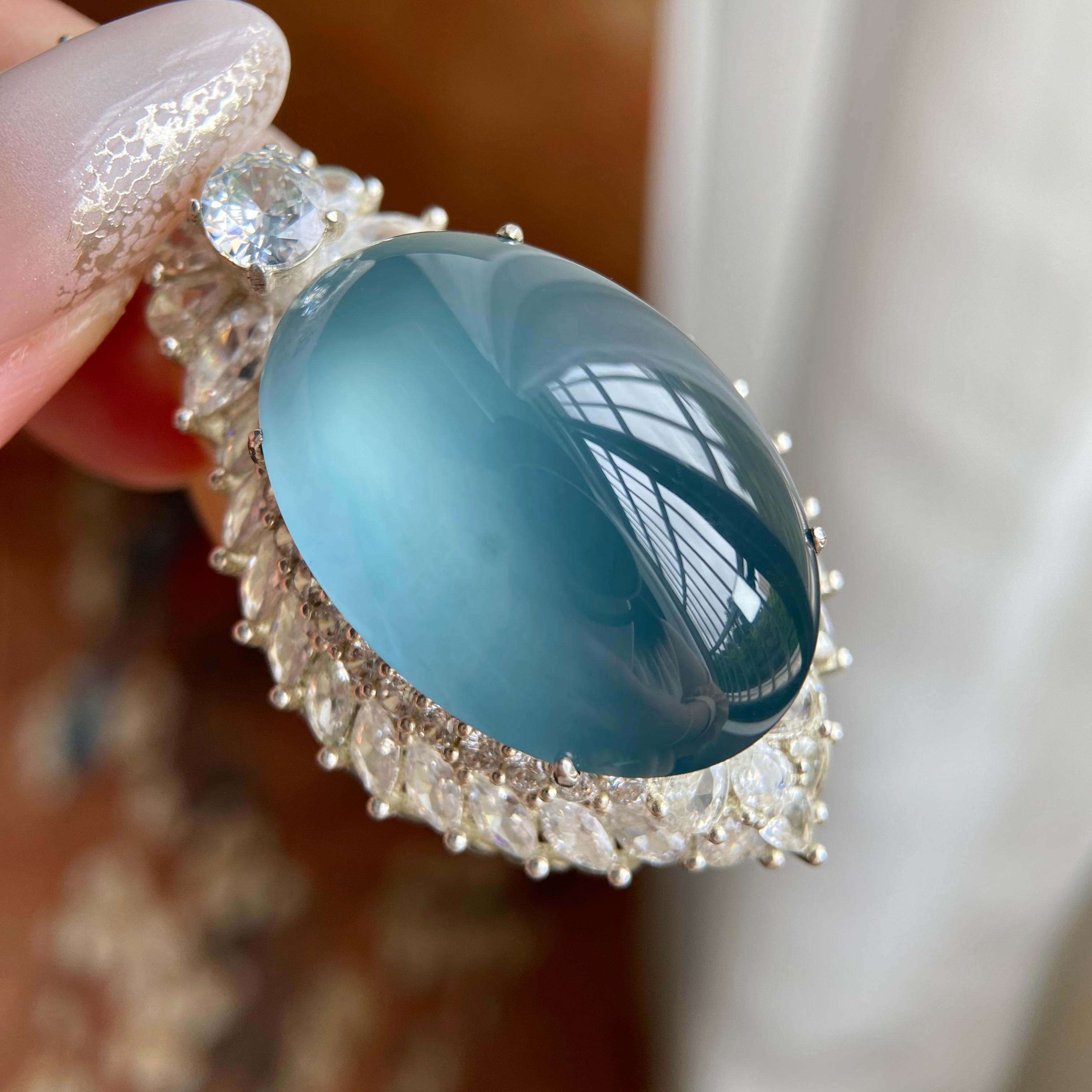 高冰种蓝底椭圆大蛋面吊坠裸石（yc223721）