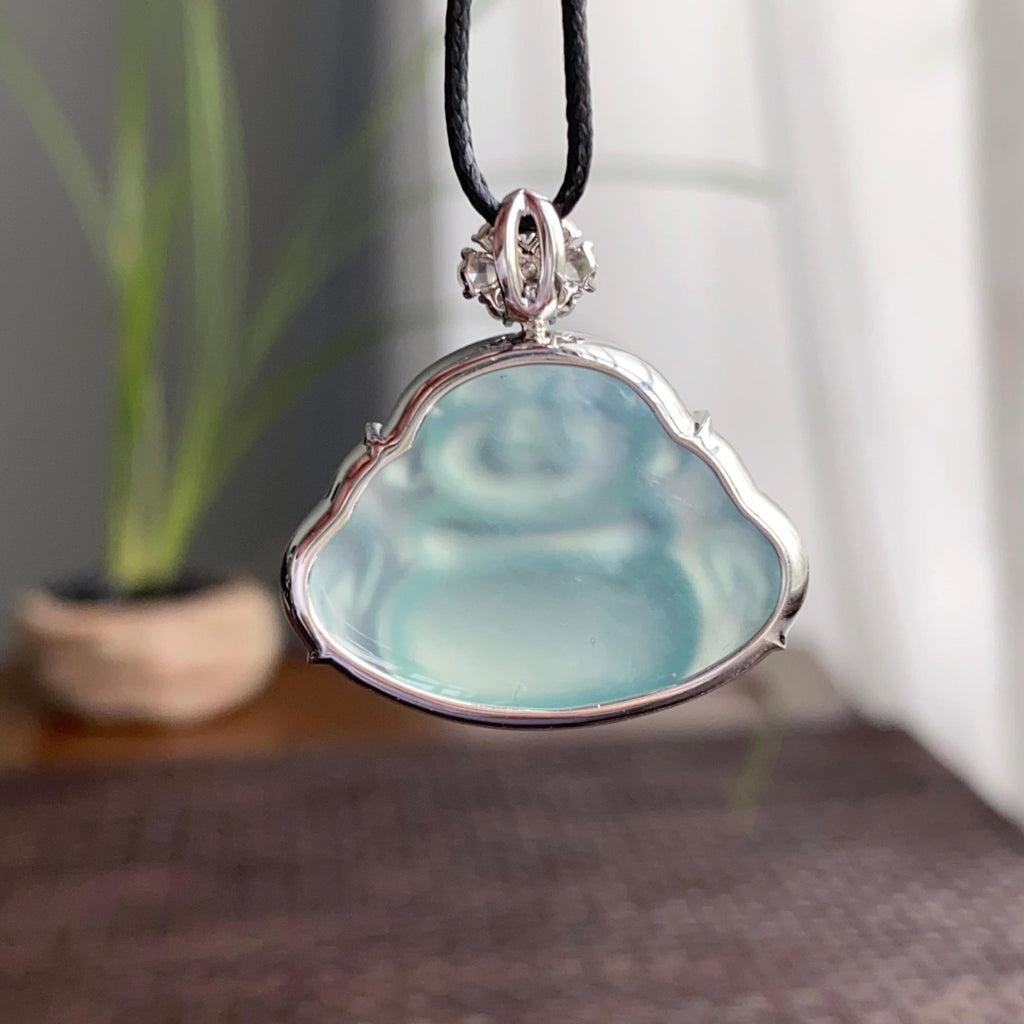 18k金钻镶冰种蓝底佛公吊坠（yc250332）