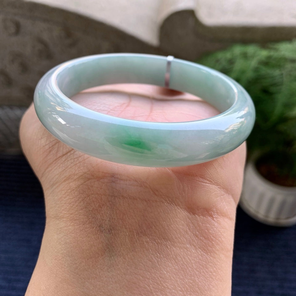 糯种飘绿花平安镯（59.5mm）（yc079311）