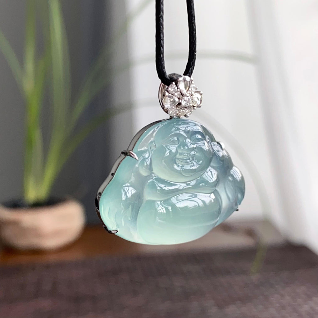 18k金钻镶冰种蓝底佛公吊坠（yc250332）