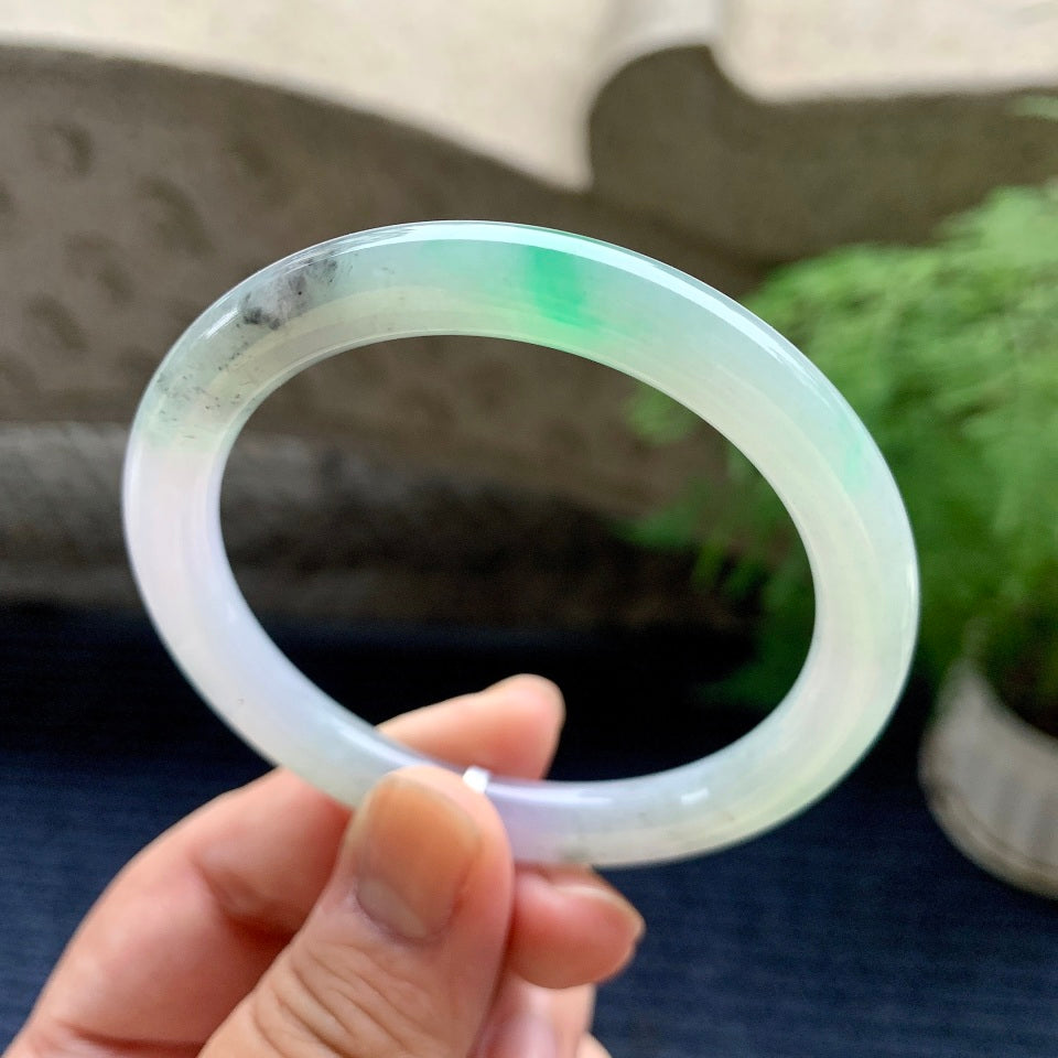 细糯种飘绿圆条手镯（55mm）（yc110748）