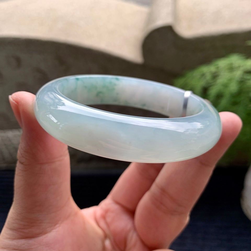 糯冰种飘花平安镯（56.8mm）（yc097814）