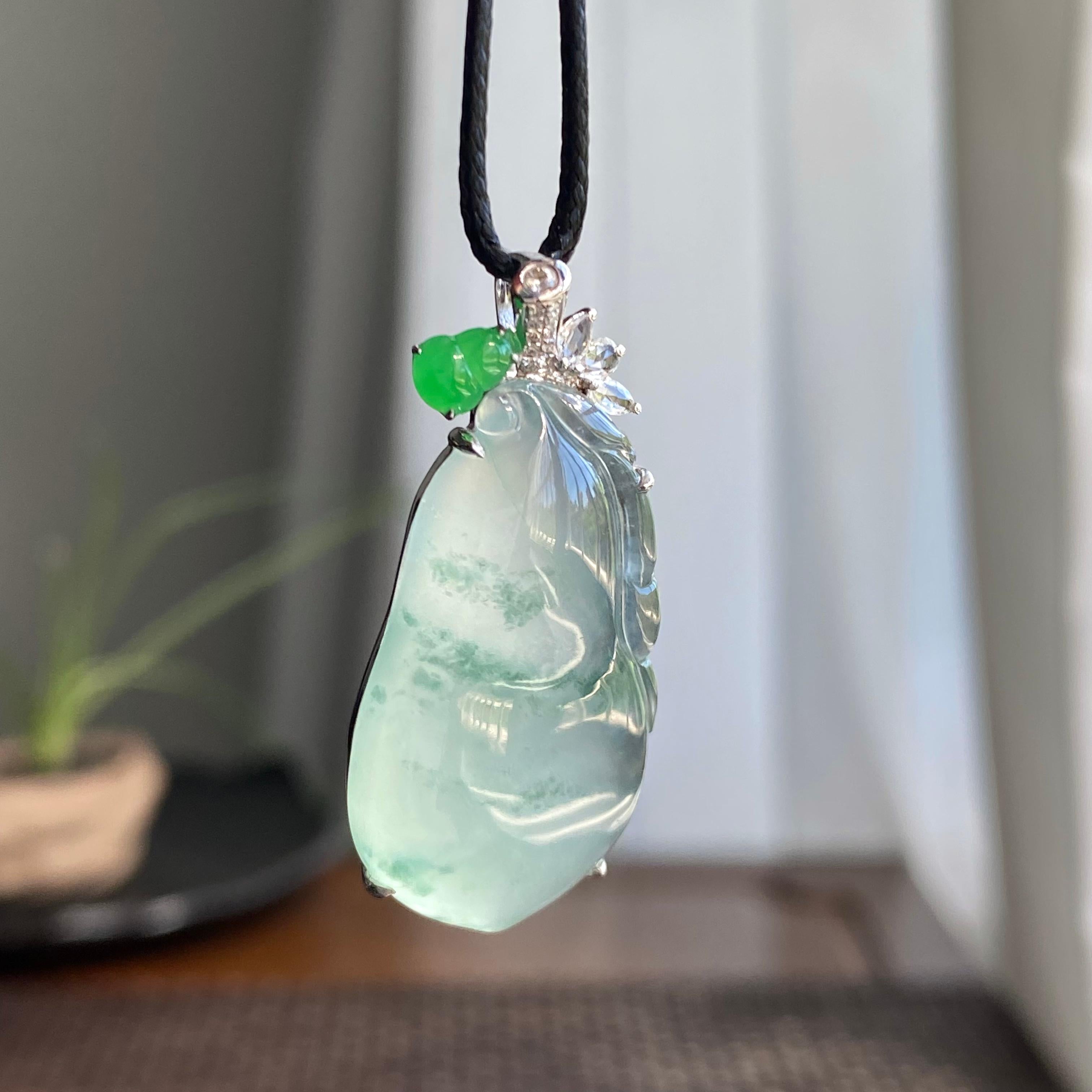 18k金钻镶冰种飘花福瓜吊坠（yc266239）