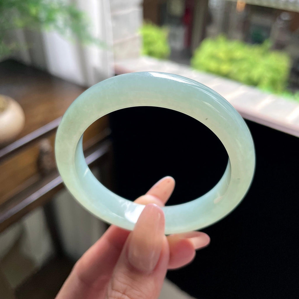细糯种冰晴绿葡萄肉正圈平安镯 53圈 天然缅甸A货翡翠（yc696423）