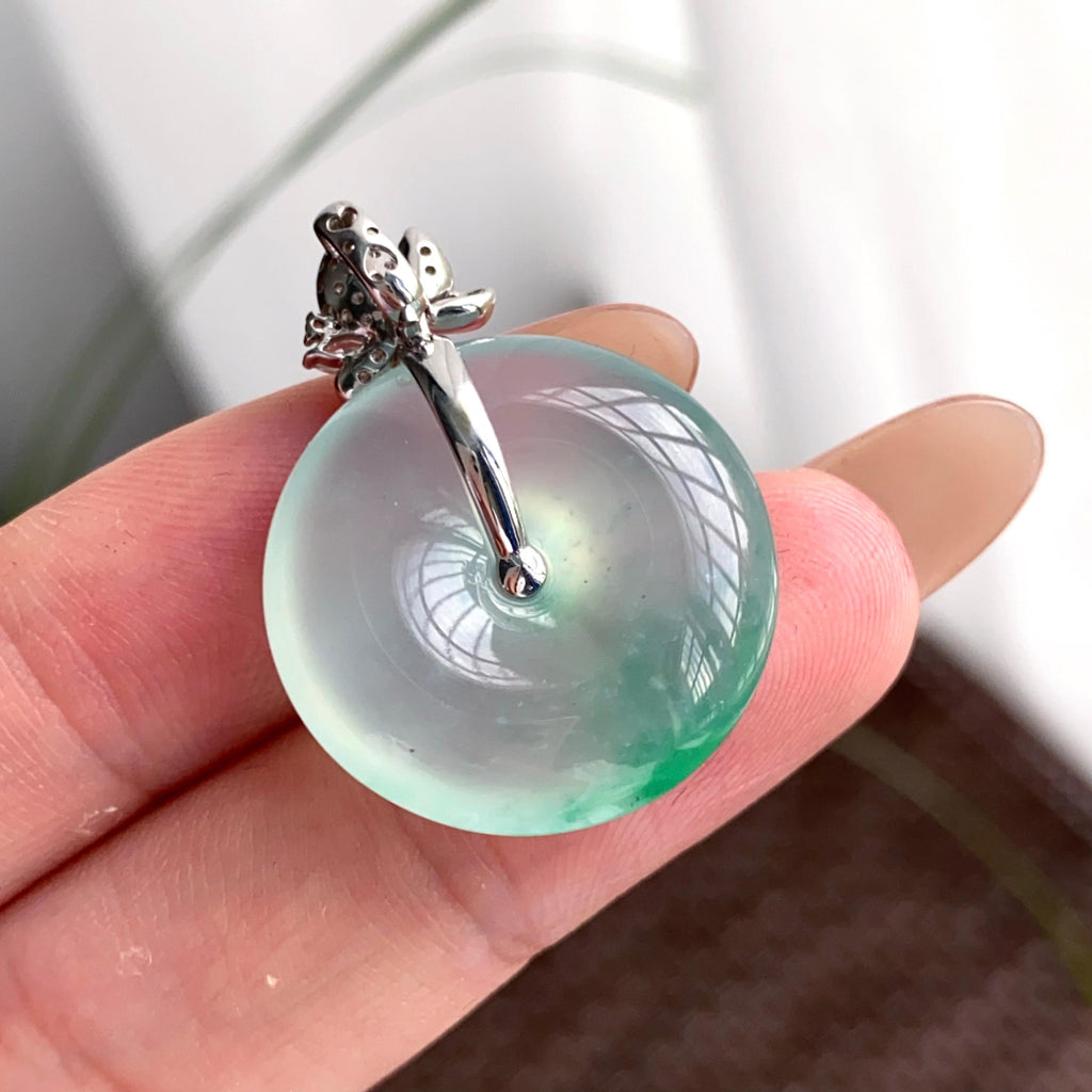 18k金钻镶冰种飘花平安扣吊坠（yc250329）