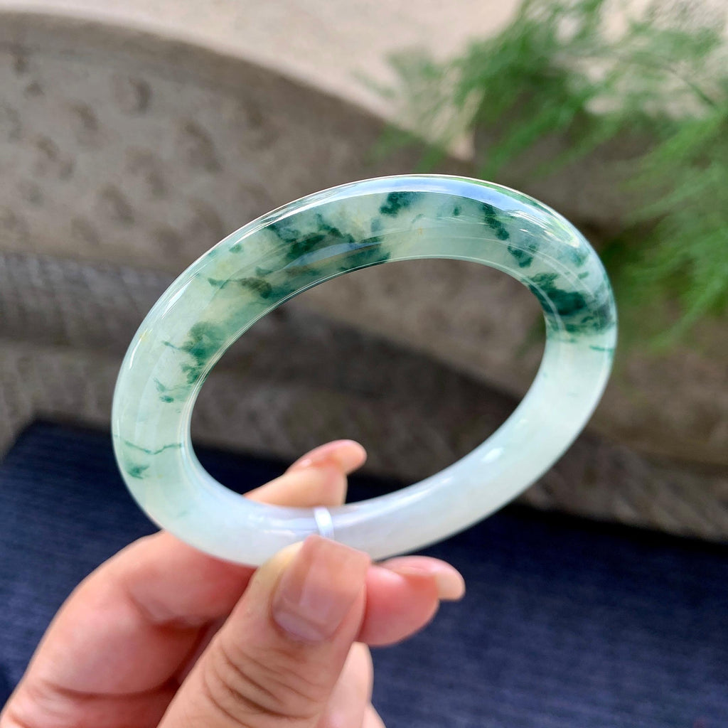 细糯种飘蓝花圆条手镯 54.2圈口 （yc699482）