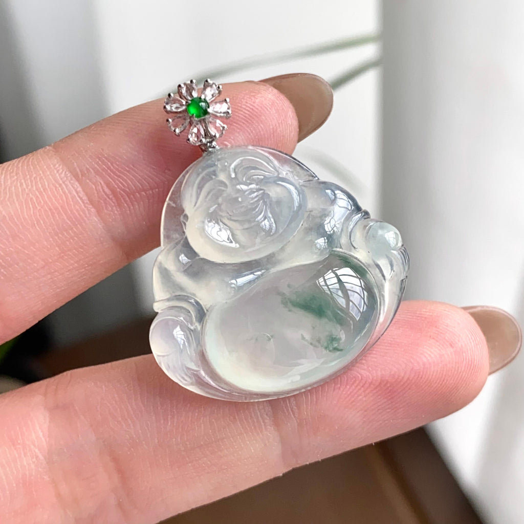 18k金钻镶冰种飘花佛公吊坠（yc262727）