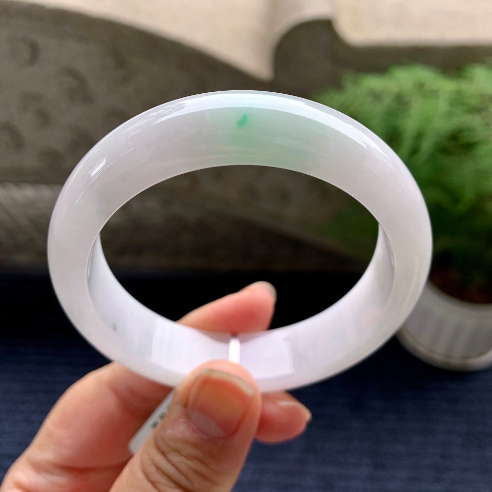 糯冰种白底青平安镯（56.6mm）（yc081939）