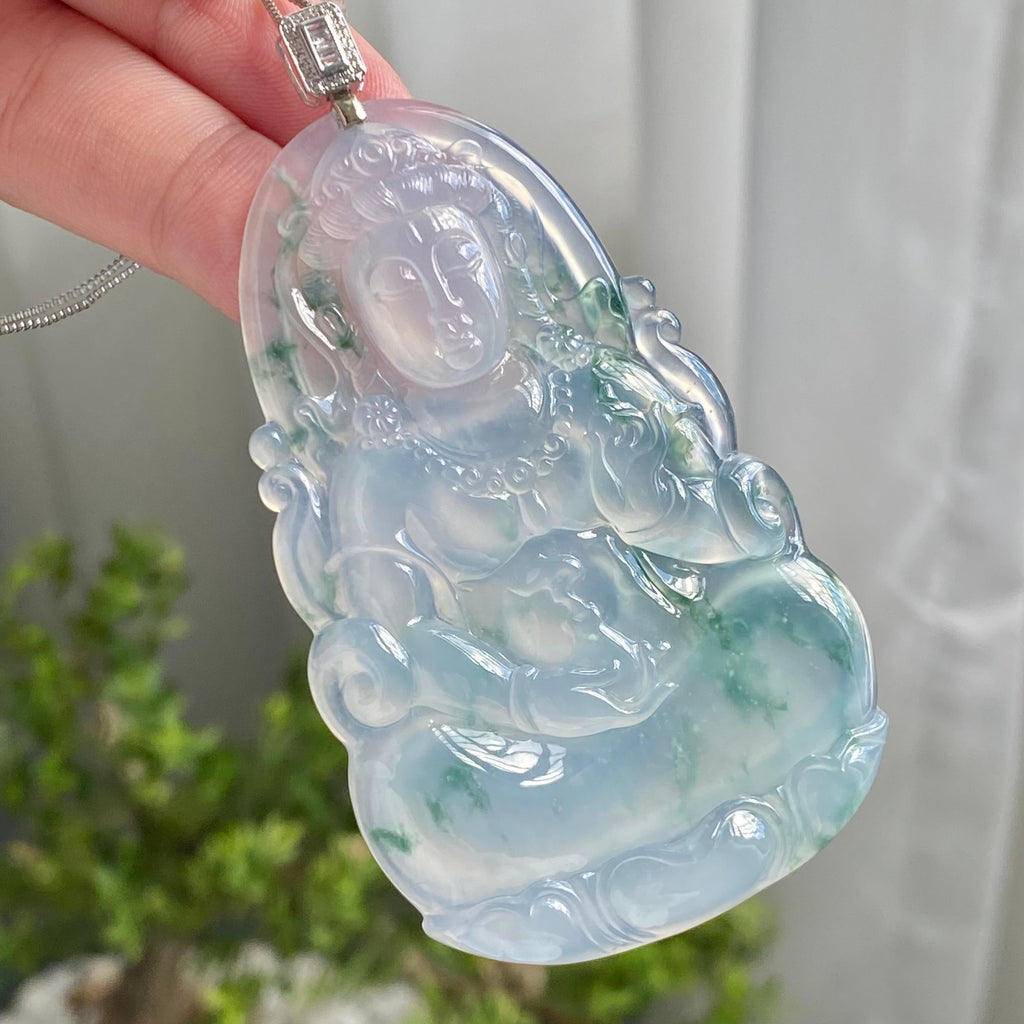 18k金钻镶冰种飘花观音吊坠（yc214689）