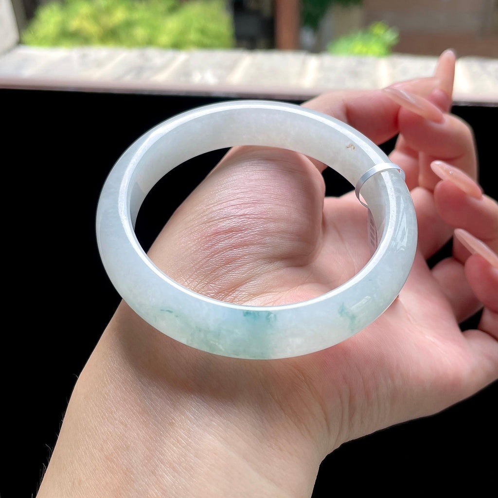细糯种蓝飘花正圈平安镯 57圈 天然缅甸A货翡翠（yc522685）