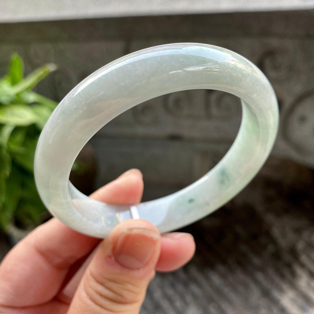 细糯种飘蓝花正圈平安镯57.3圈口 天然缅甸A货翡翠（yc313312）