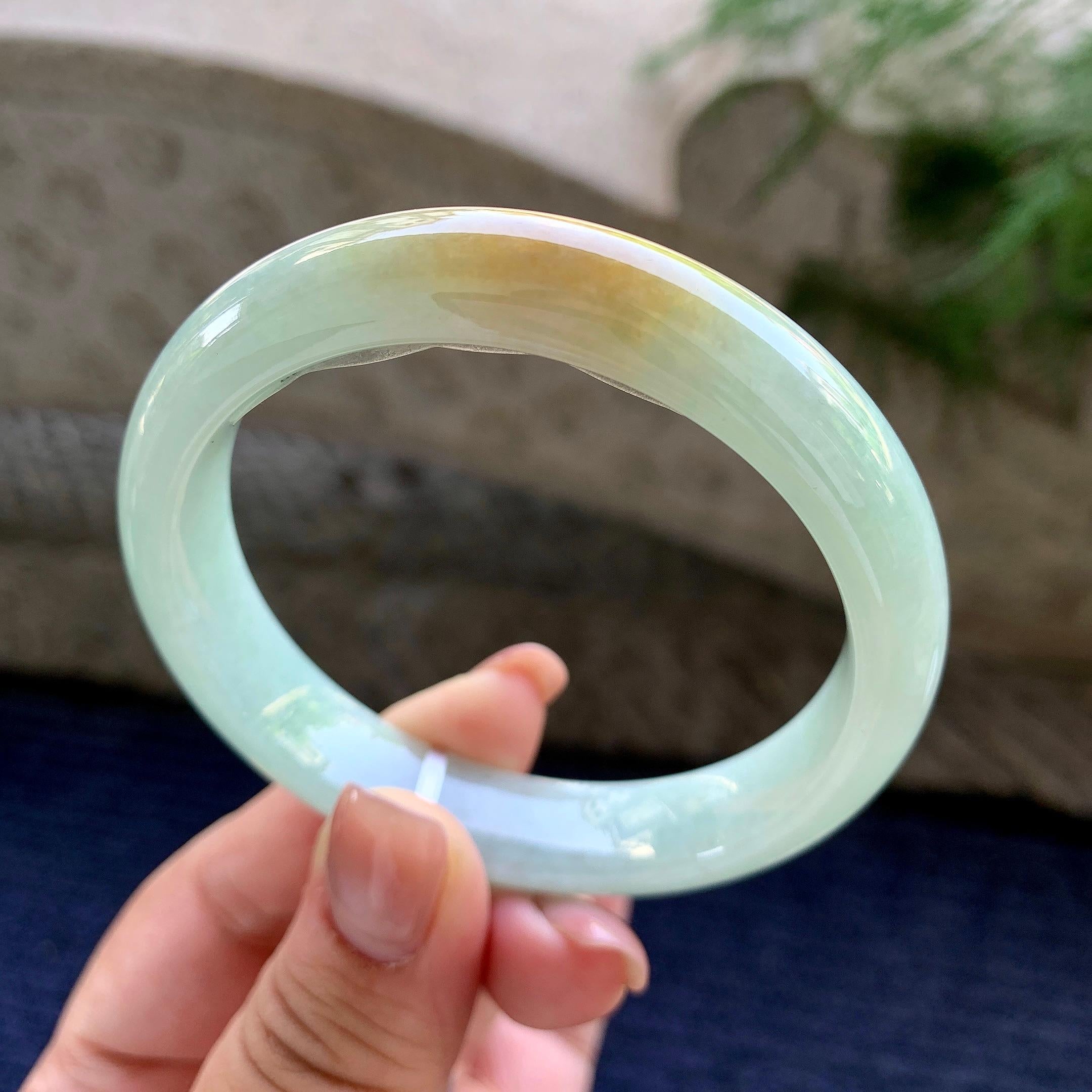 细糯种黄翡正圈平安镯 56.2圈口 天然缅甸A货翡翠（yc502587）