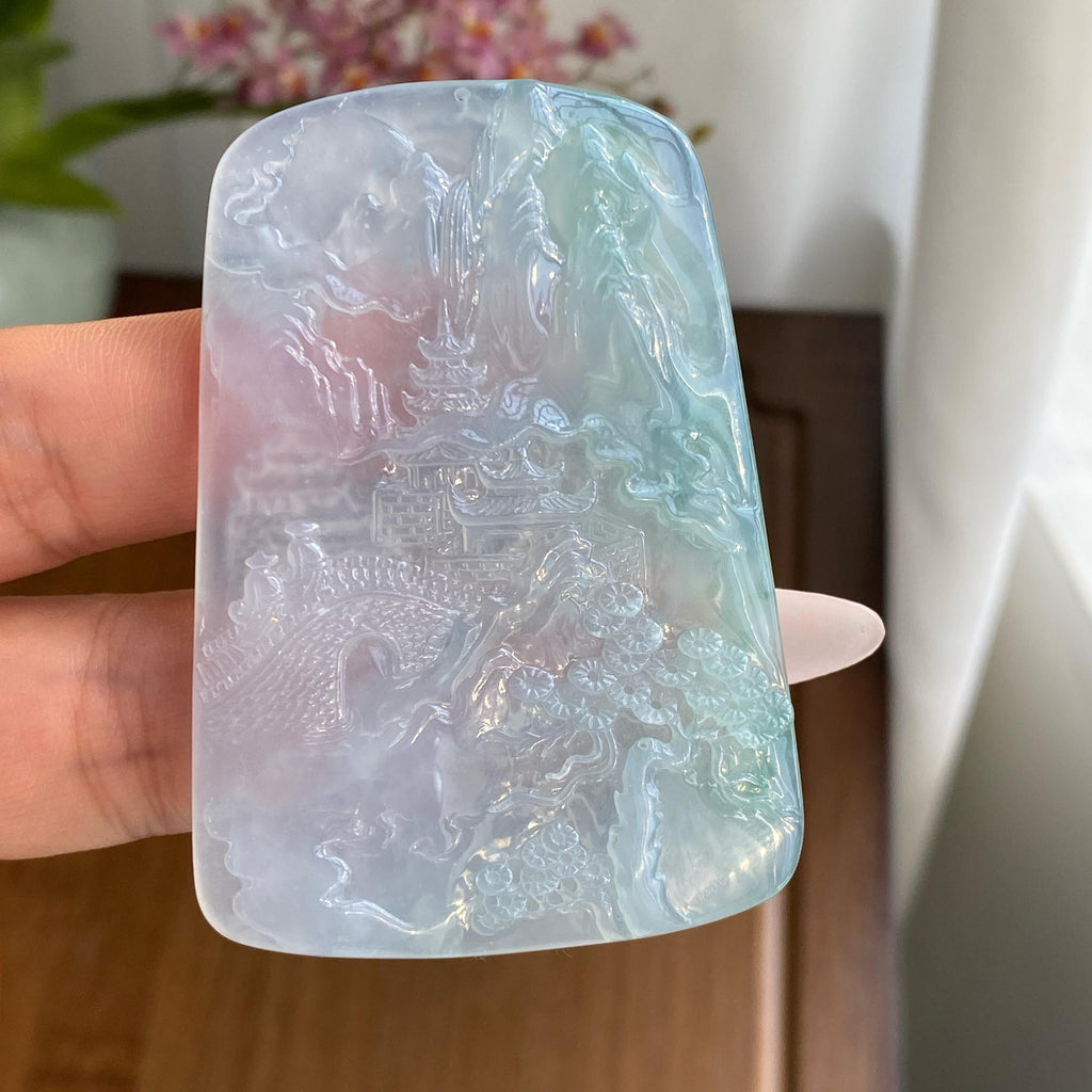冰种飘花山水牌吊坠（yc296950）