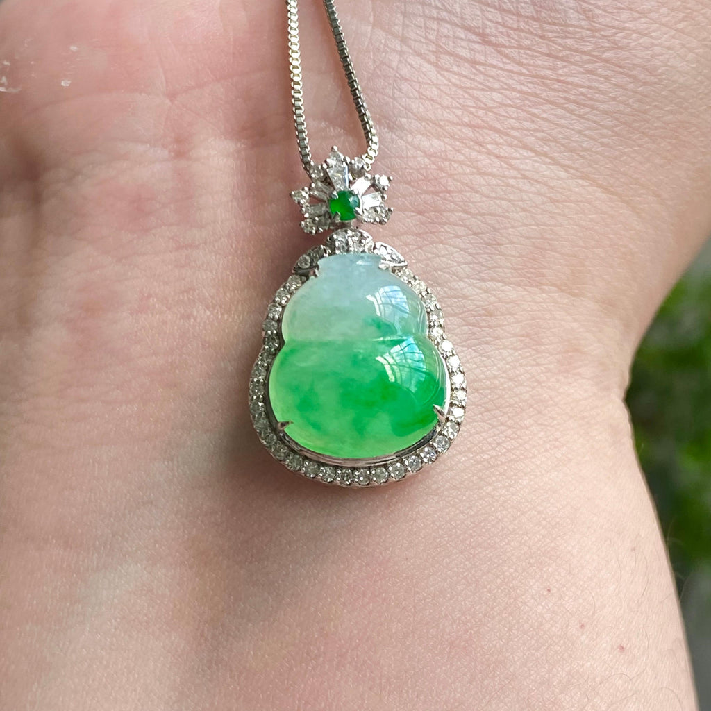 18k金钻镶冰种飘花葫芦吊坠（yc204464）