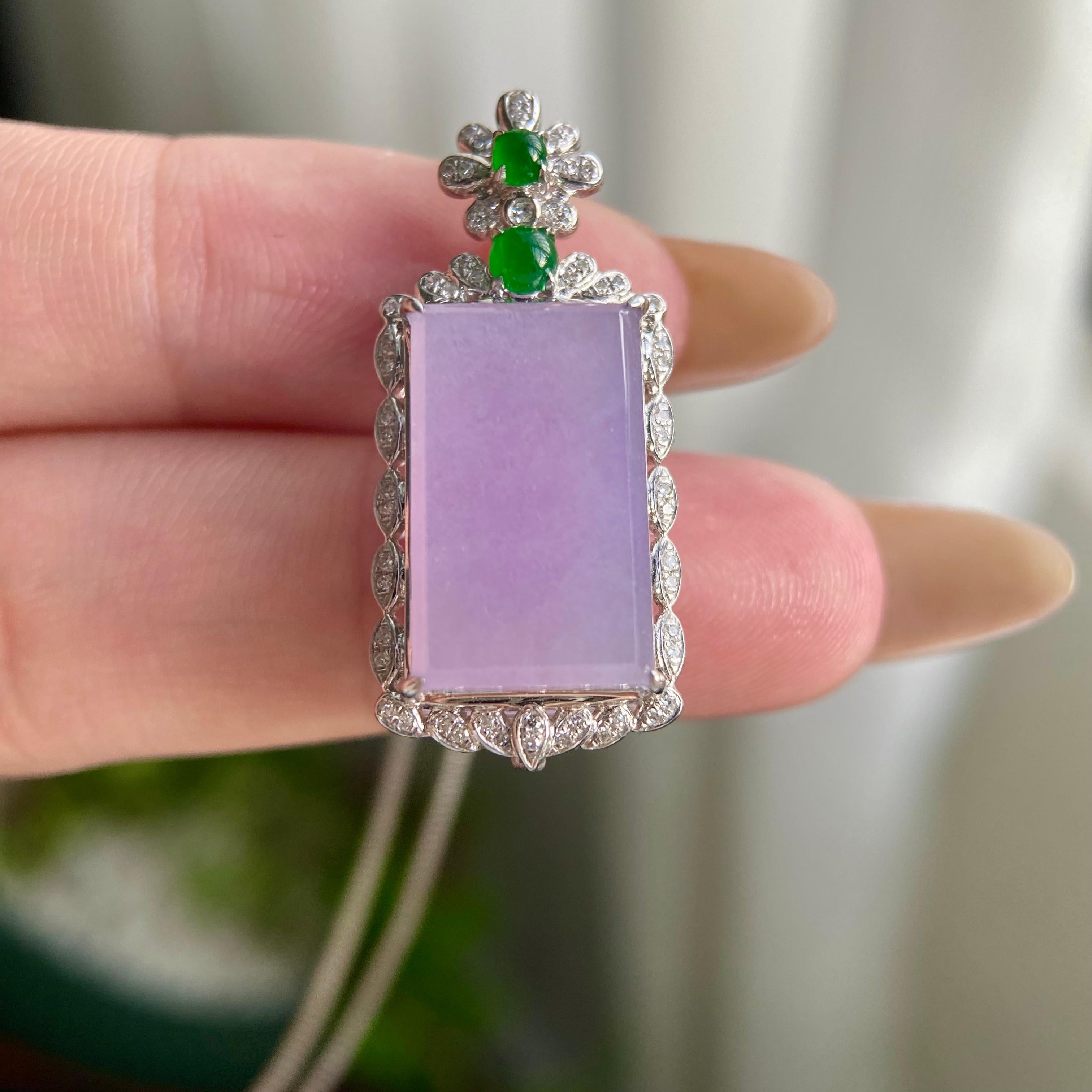 18k金钻镶冰种紫罗兰无事牌吊坠（yc216840）