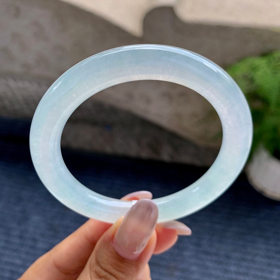 糯冰种带底色圆条手镯（54mm）（yc174850）