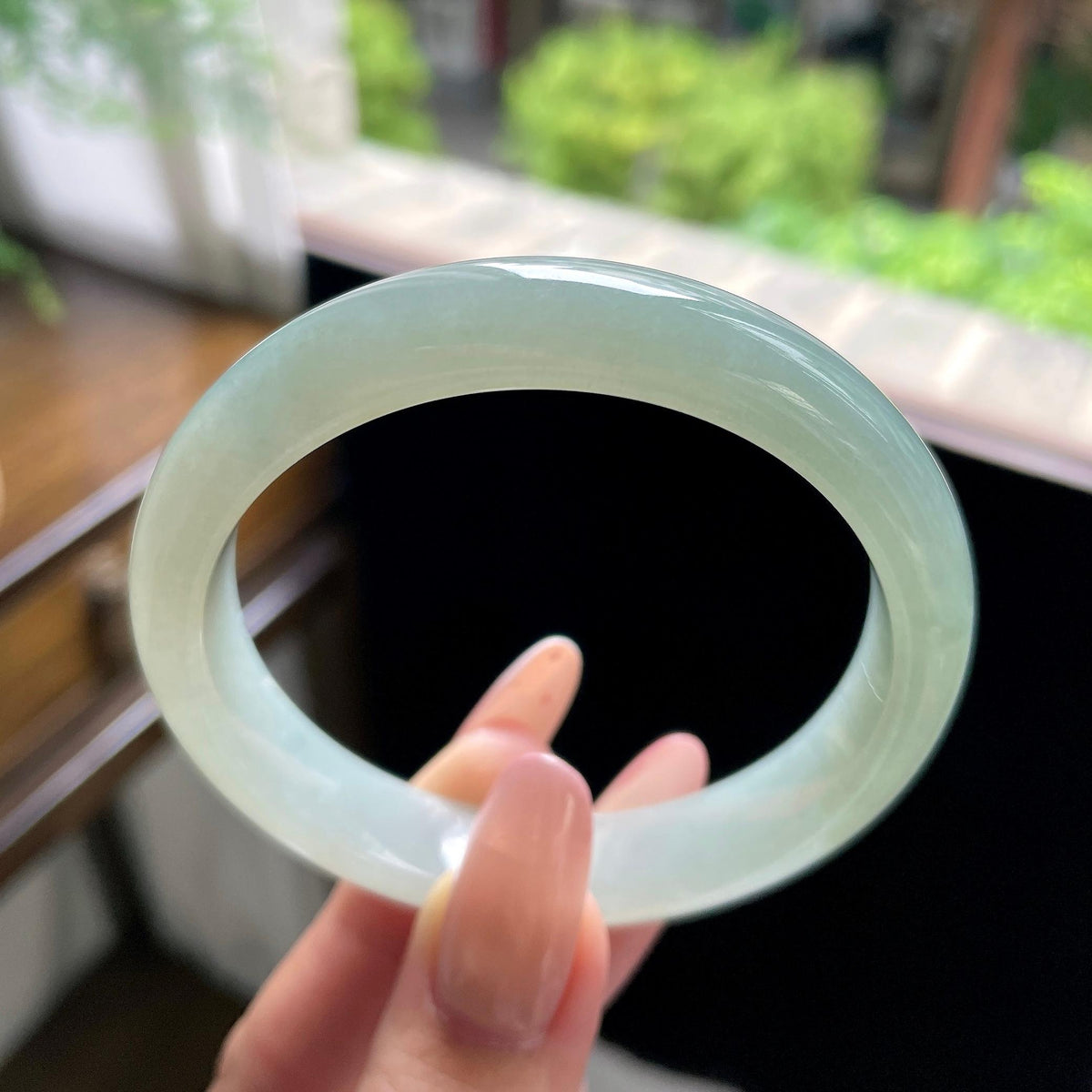 细糯种油青色湖水绿正圈平安镯 56.3圈（yc709457）