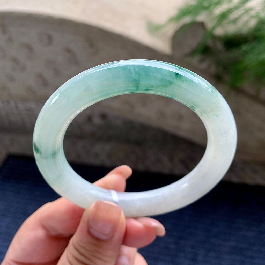 细糯种飘蓝花圆条手镯 54.6圈口 （yc537914）