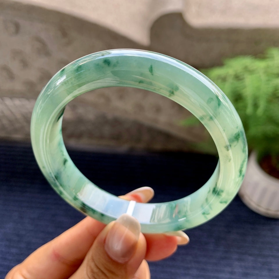 糯冰种飘花平安镯（57.6mm）（yc081116）