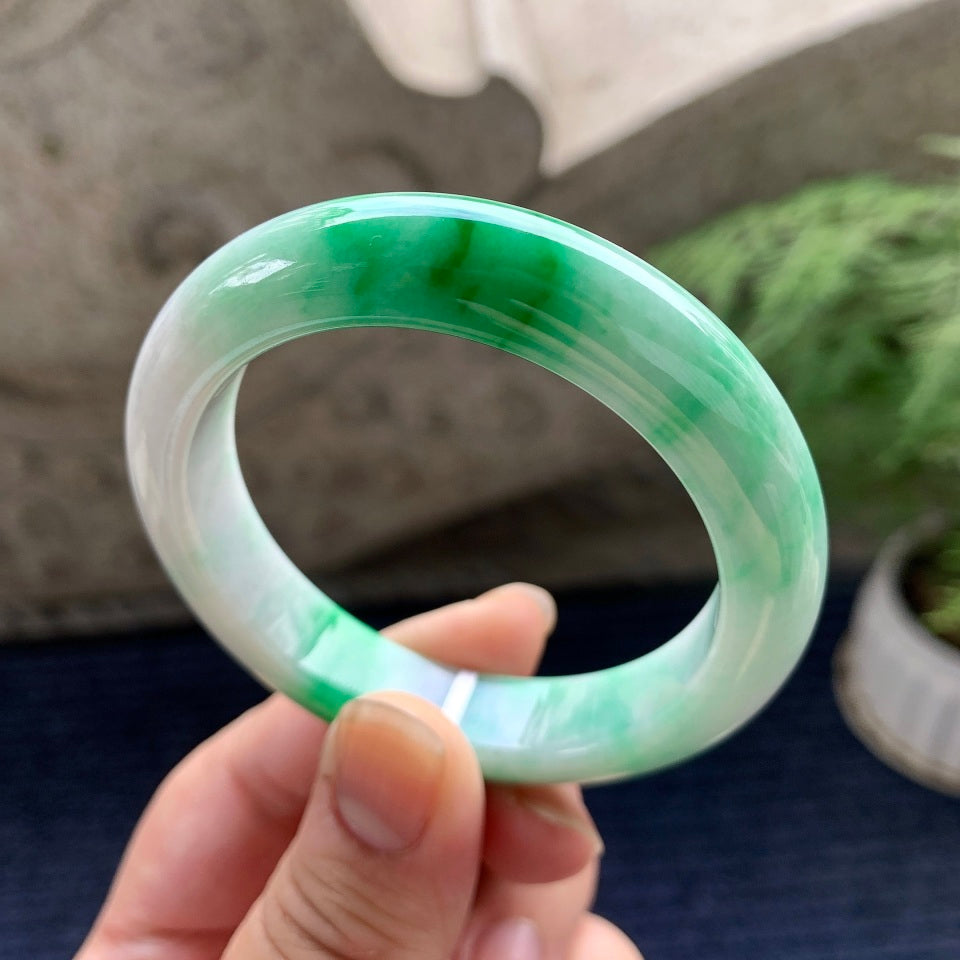 细糯种飘阳绿平安镯（51.5mm）（yc089891）