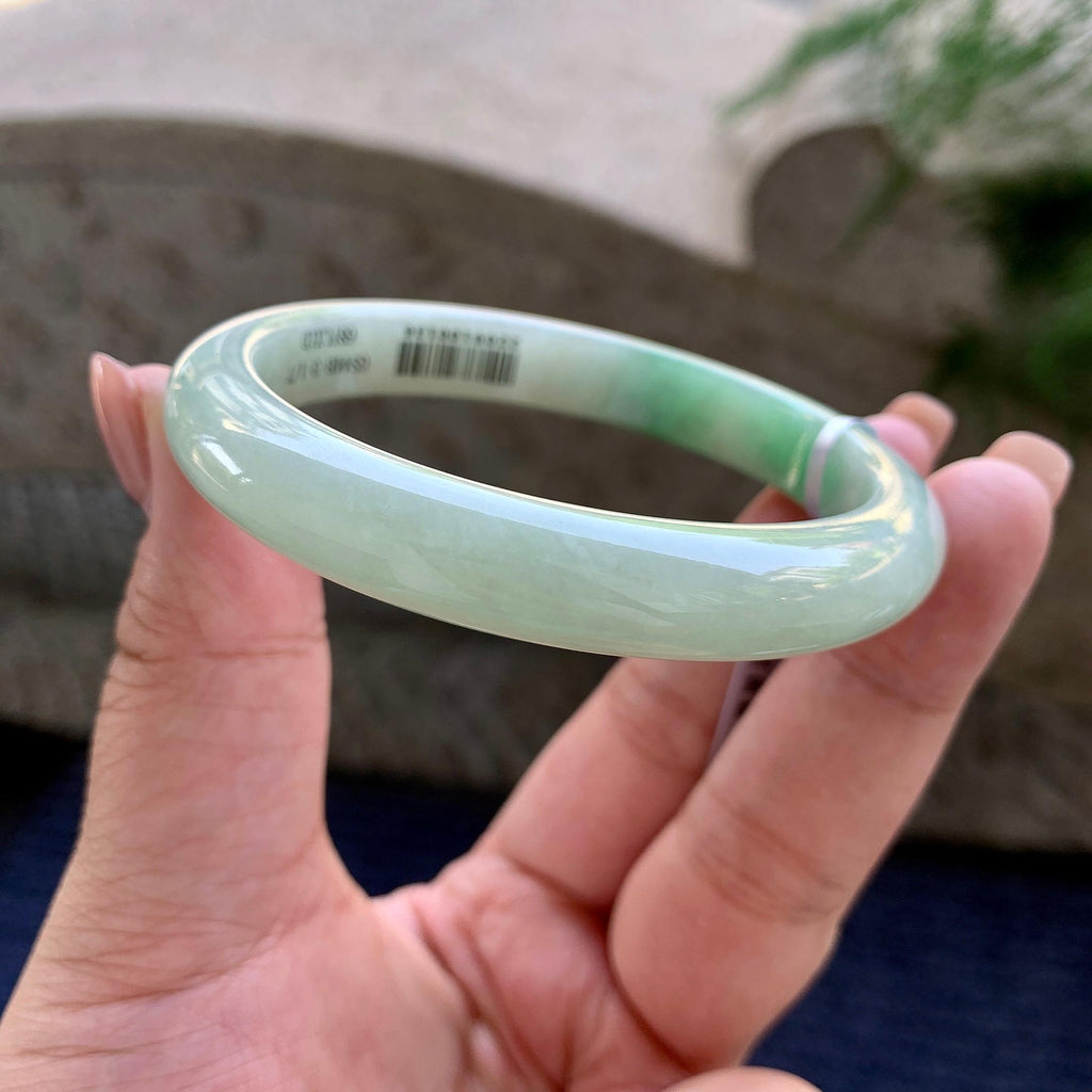 大圈口 细糯种飘绿花正圈平安镯 58.6圈口 天然缅甸A货翡翠（yc502582）