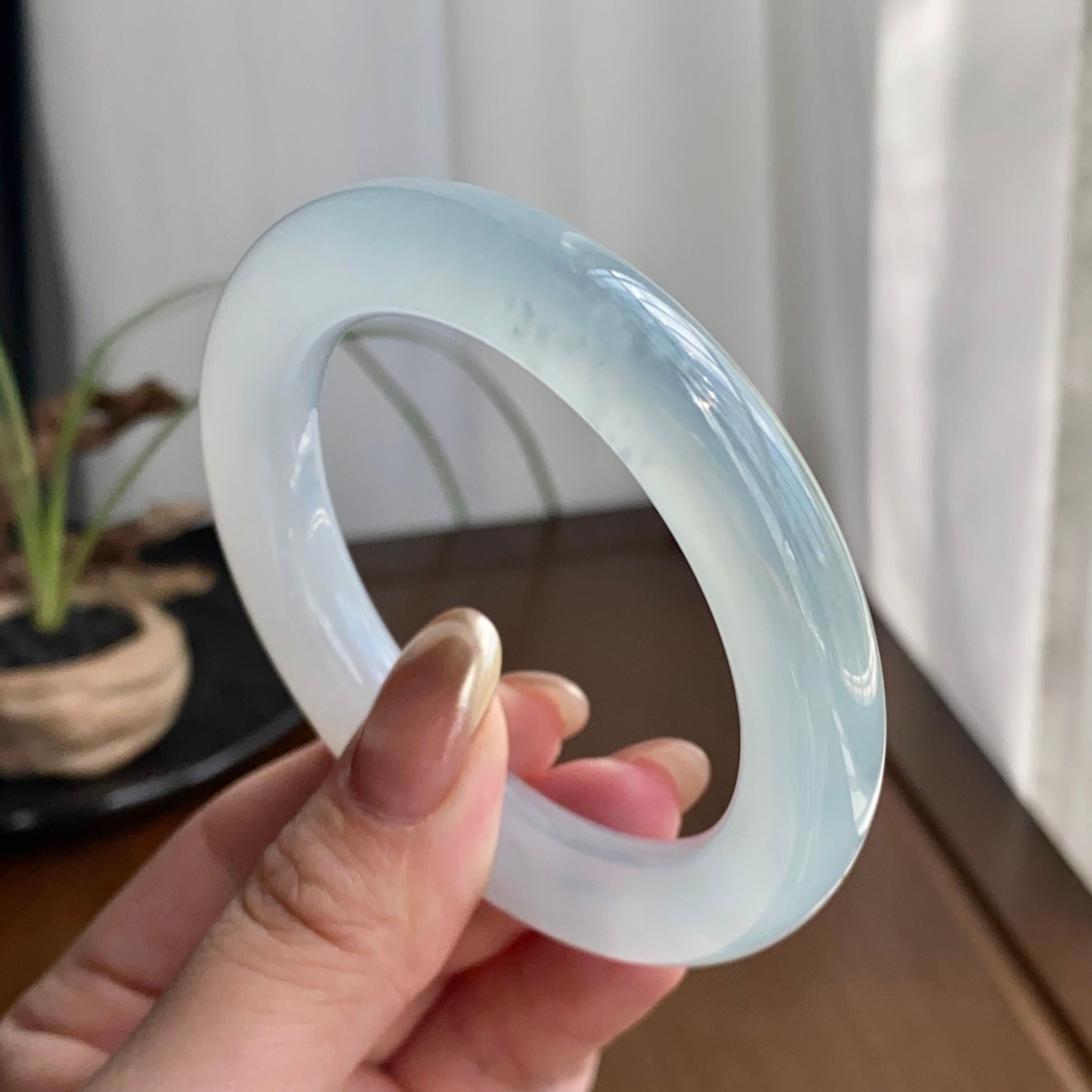 冰种雪花棉圆条手镯（53圈）（yc258944）