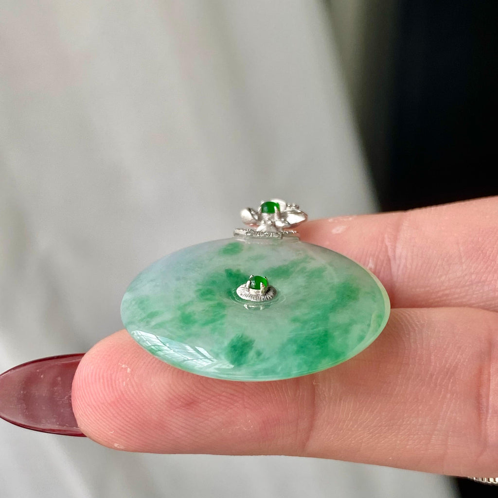 18k金钻镶冰种飘花平安扣吊坠（yc204864）