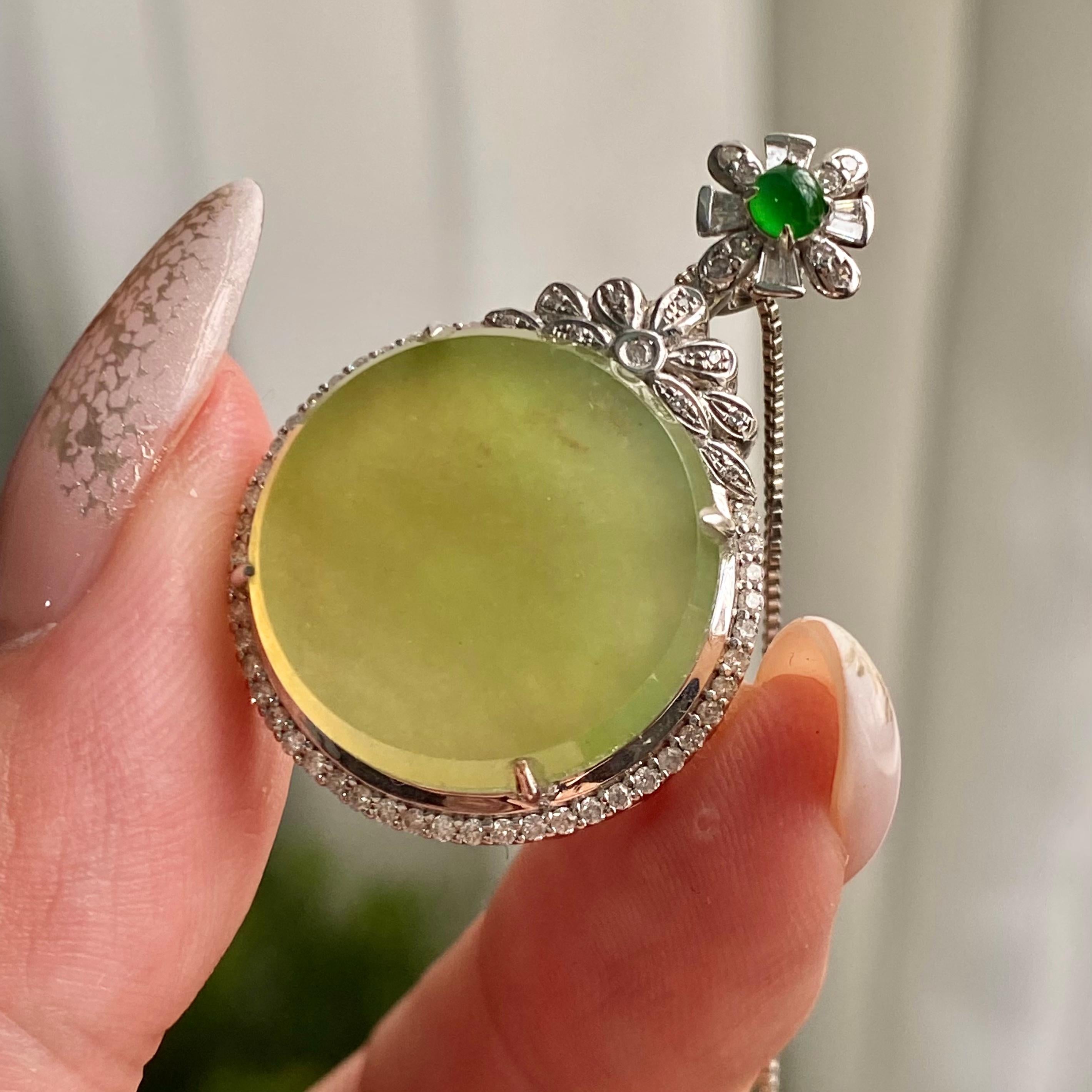 18k金钻镶冰种黄翡圆牌吊坠（yc206764）