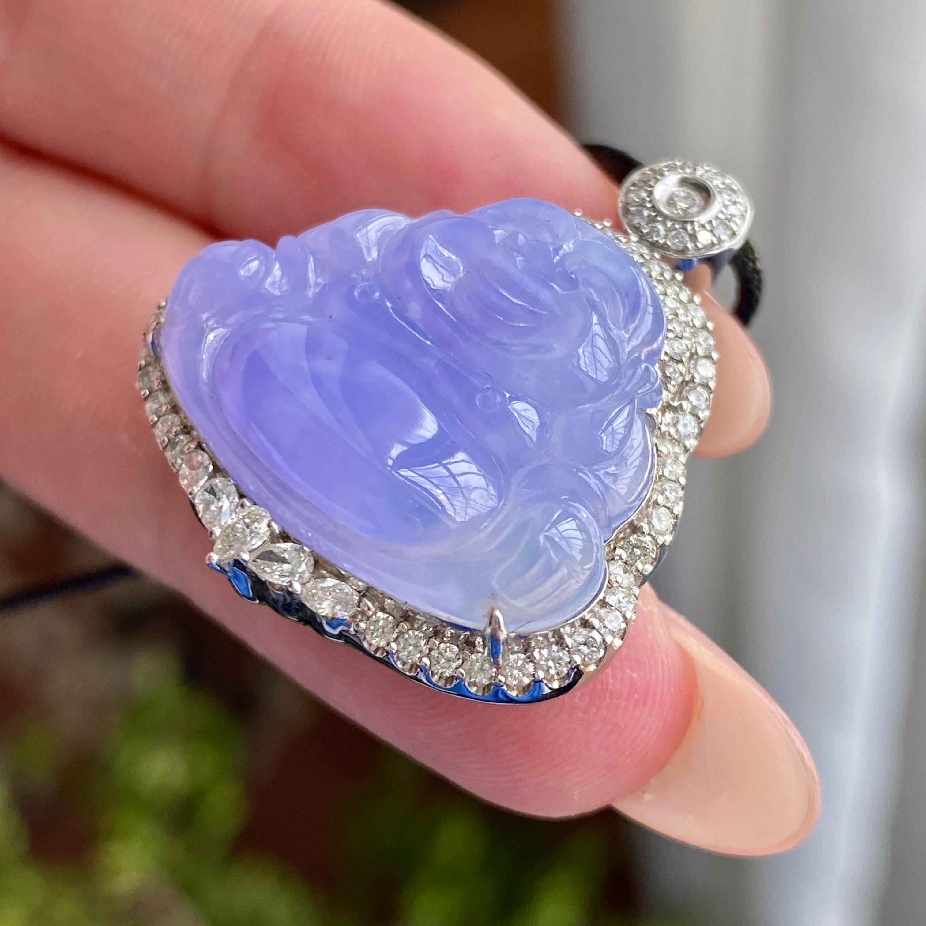 18k金钻镶冰种紫罗兰佛公吊坠（yc235114）