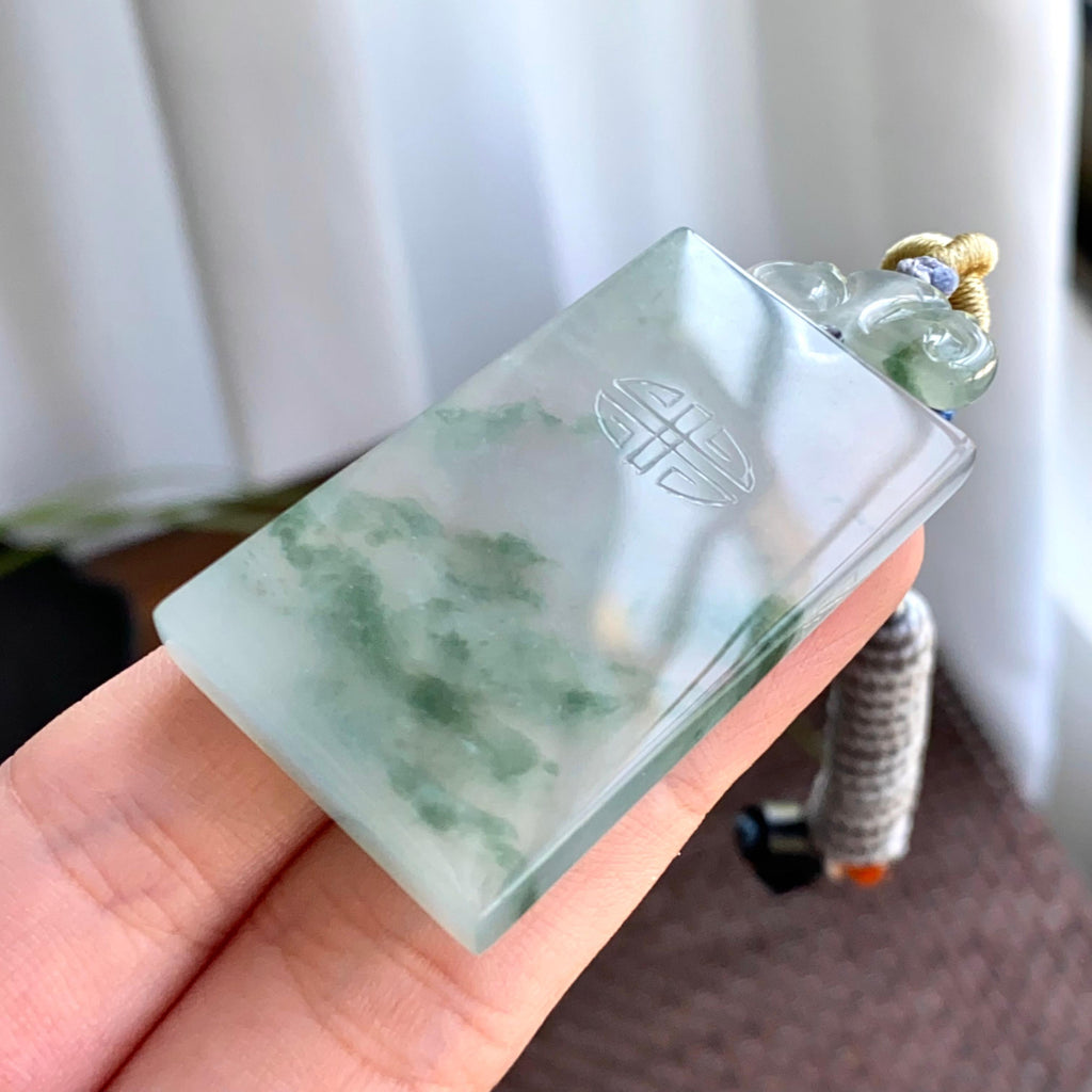 糯冰种飘花无事牌吊坠（yc265646）