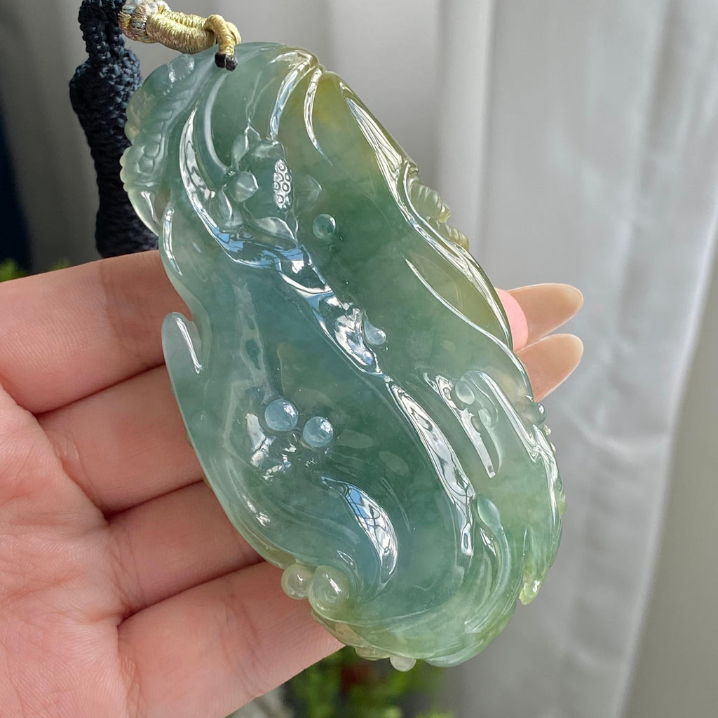 糯冰种双彩神龙护主牌吊坠（yc214691）