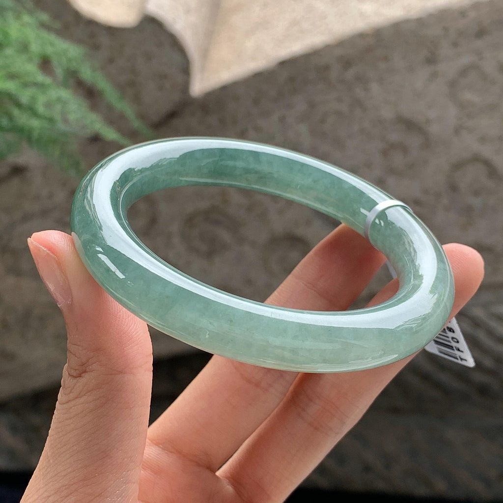 细糯种 湖水绿圆条手镯 54.5圈 天然缅甸A货翡翠（yc701175）