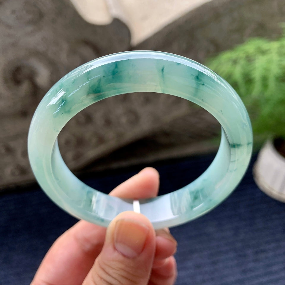 糯冰种飘花平安镯（58mm）（yc097838）