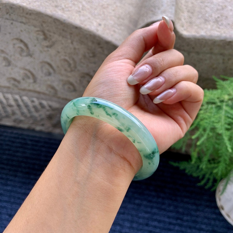 糯冰种飘花平安镯（57.6mm）（yc081116）