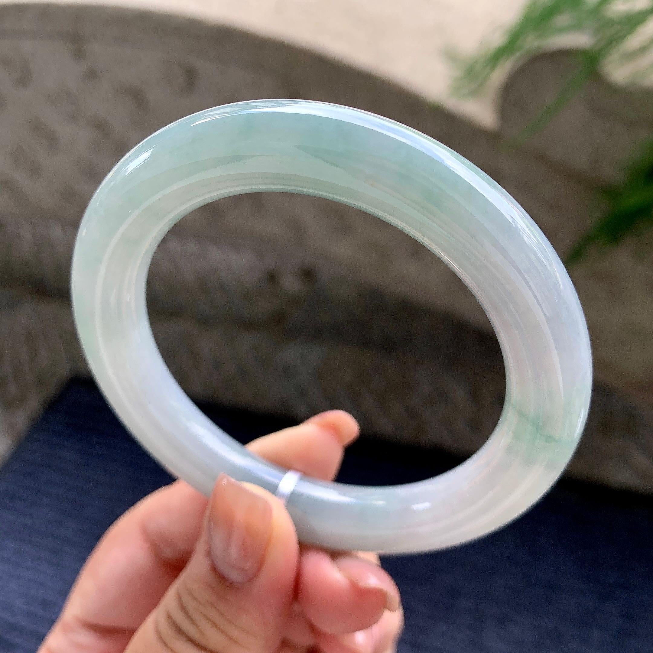 细糯种飘蓝花圆条手镯 57.2圈口 天然缅甸A货翡翠（yc524445）
