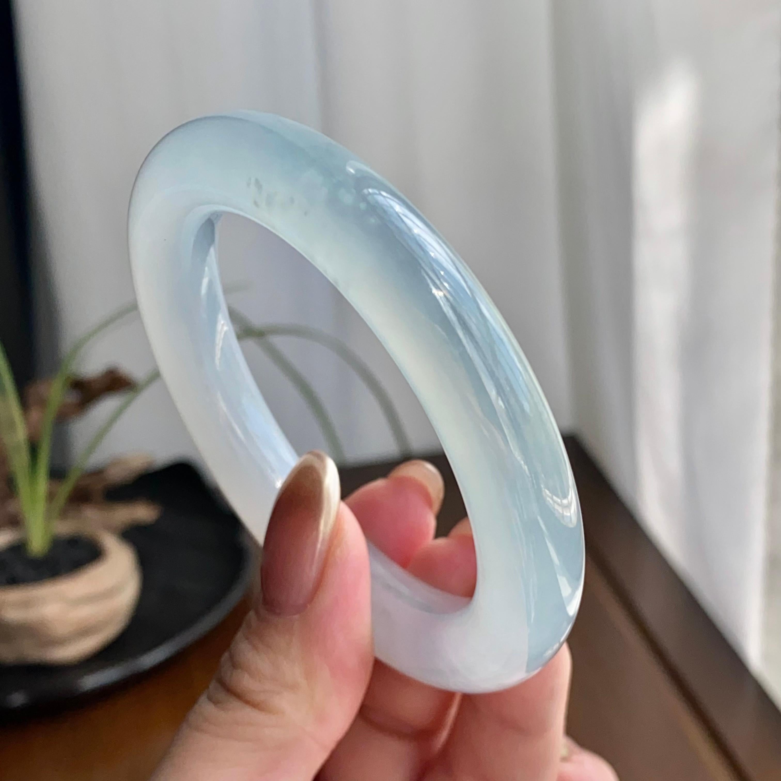 冰种雪花棉圆条手镯（53圈）（yc258944）