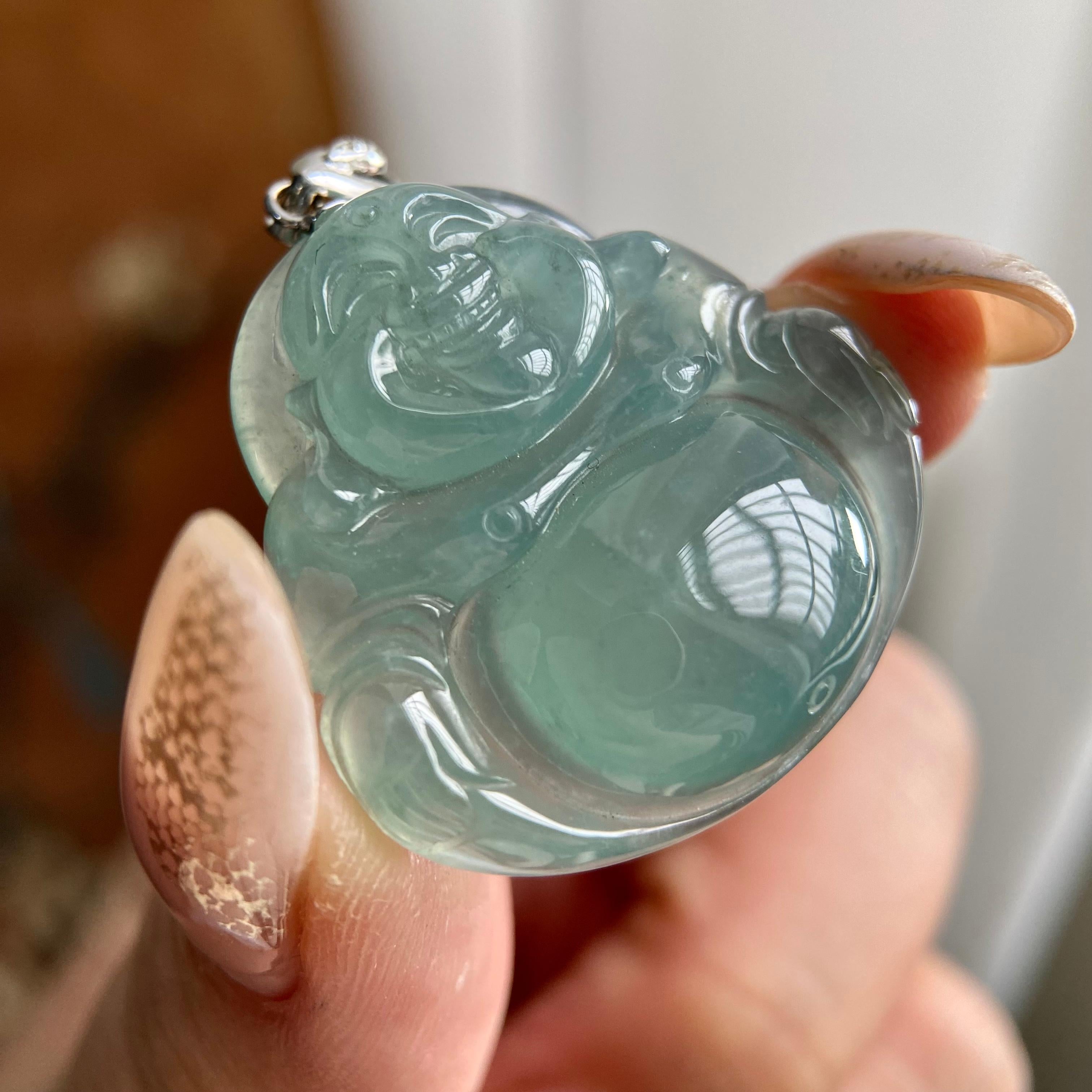 18k金钻镶冰种蓝底佛公吊坠（yc223796）