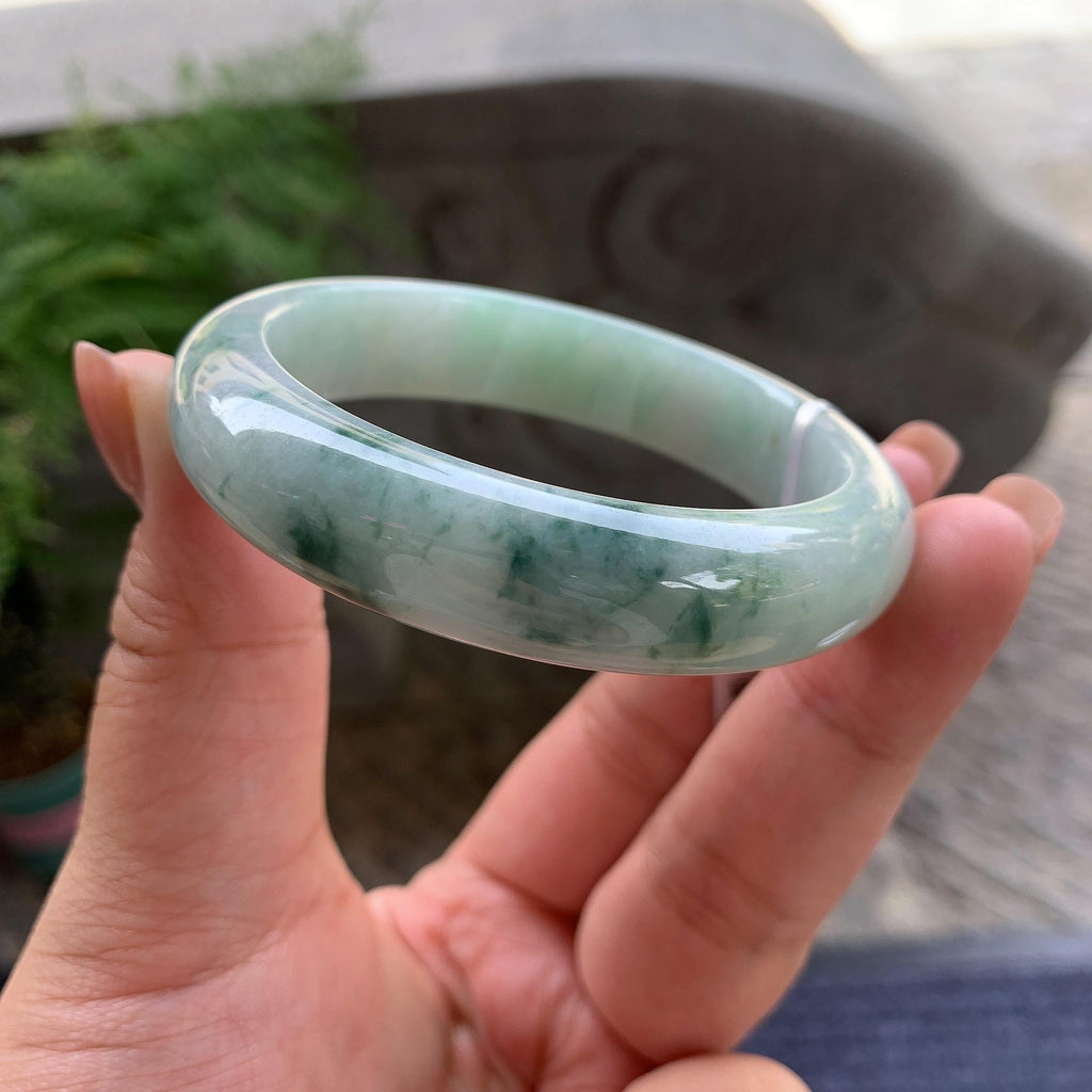 细糯种飘蓝花洒金正圈平安镯 54.4圈口 天然缅甸A货翡翠（yc499792）