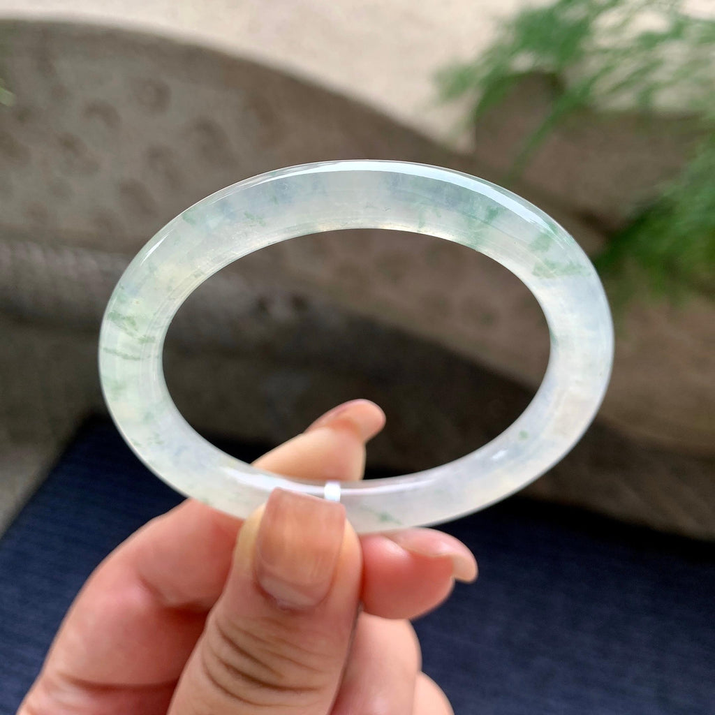 小圈口 糯冰种飘蓝花贵妃手镯 50.8圈口 天然缅甸A货翡翠（yc701189）