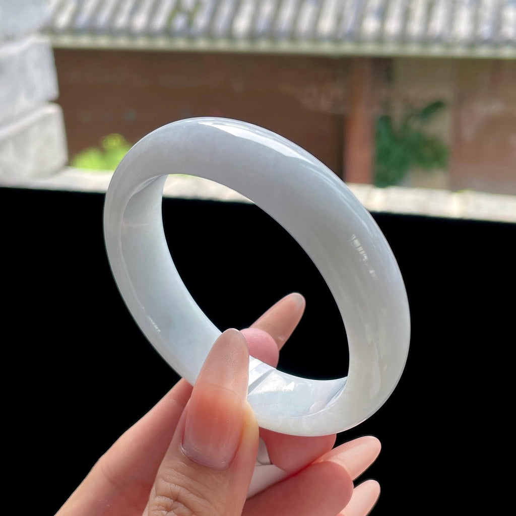 糯种无色白月光宽版正圈平安镯 56圈 天然缅甸A货翡翠（yc524213）